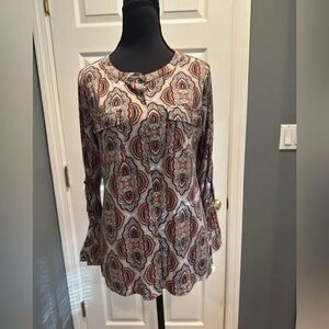 Dana Buchman Brown and Tan Long Sleeve Blouse